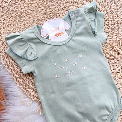  Conj. Body Mini Borboletas e Short Saia em Linho - Verde